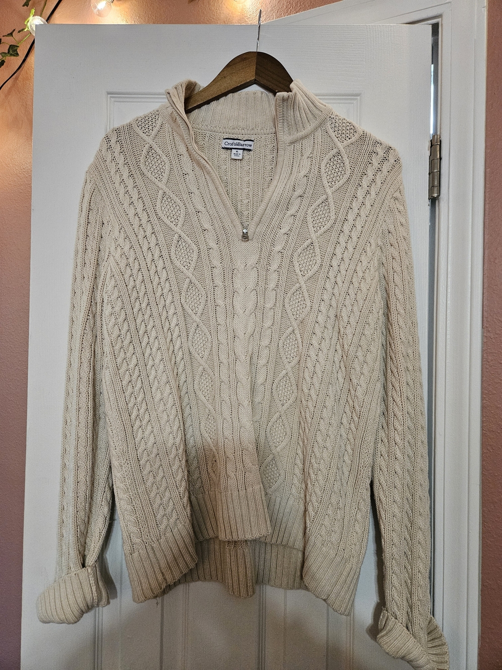 croft & barrow Cream Cable-Knit Half-Zip Turtleneck Sweater